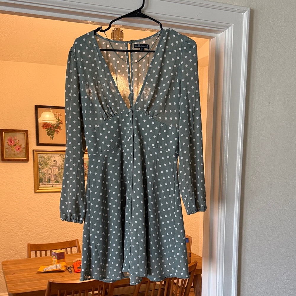 Sage Geen Polka Dot Long Sleeve Dress